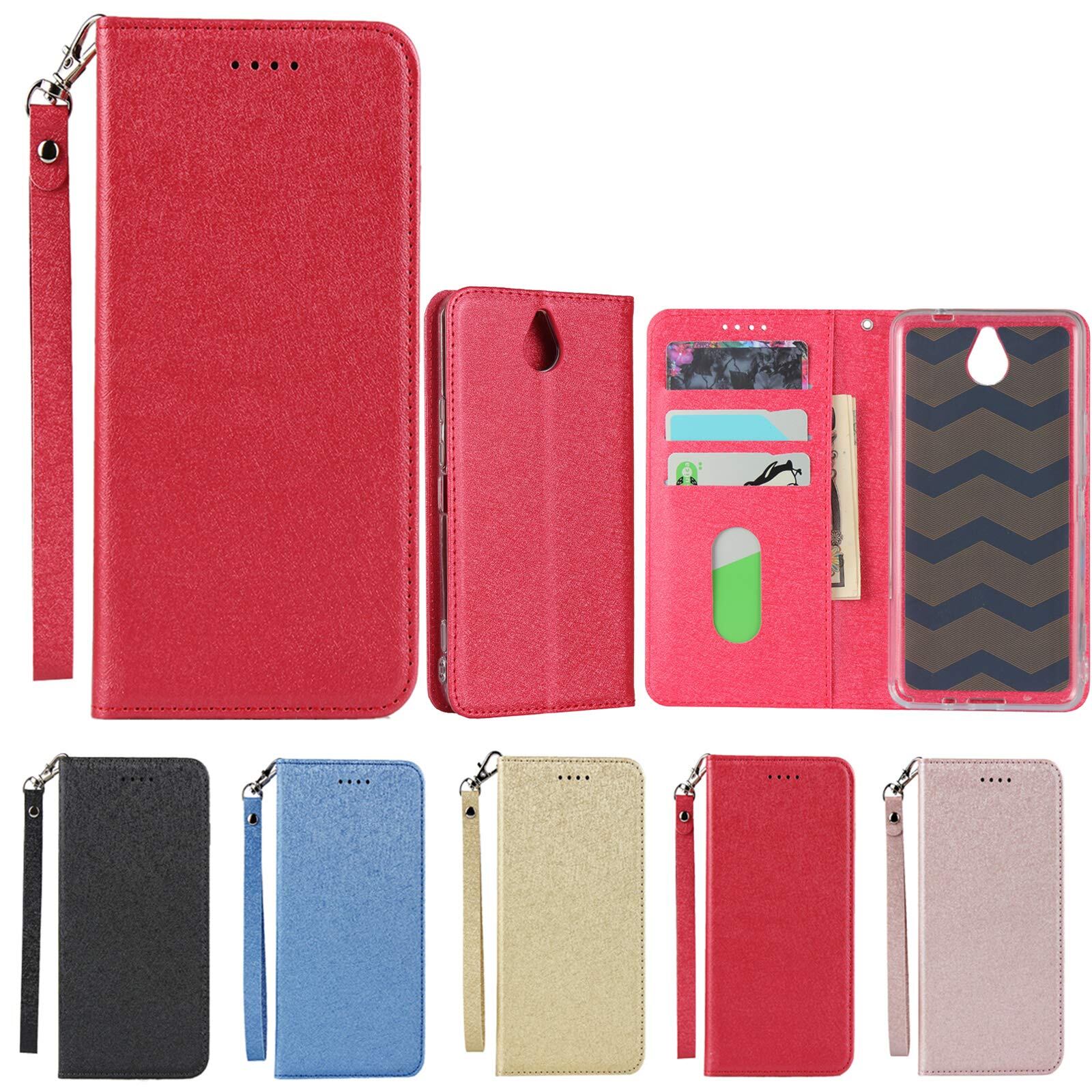 Eastwave for Kyocera かんたんスマホ 705KC ケース for 京セラ かんたんスマホ 705 KC Case 手帳型 ストラップ付き PU皮革 明るい色 内蔵マグネット 携帯カバー レッド