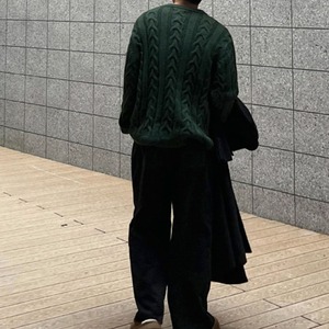 モスグリーンケーブルニット　MT0080319