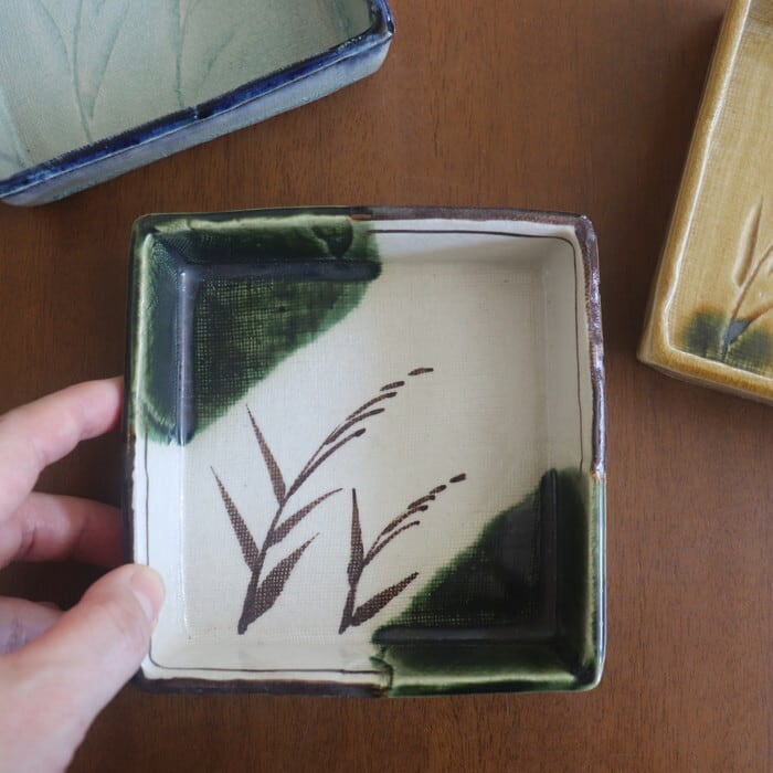 瀬戸赤津焼 拝戸窯稲山 角鉢 SetoAkazu-yaki Square bowl #466 | 和