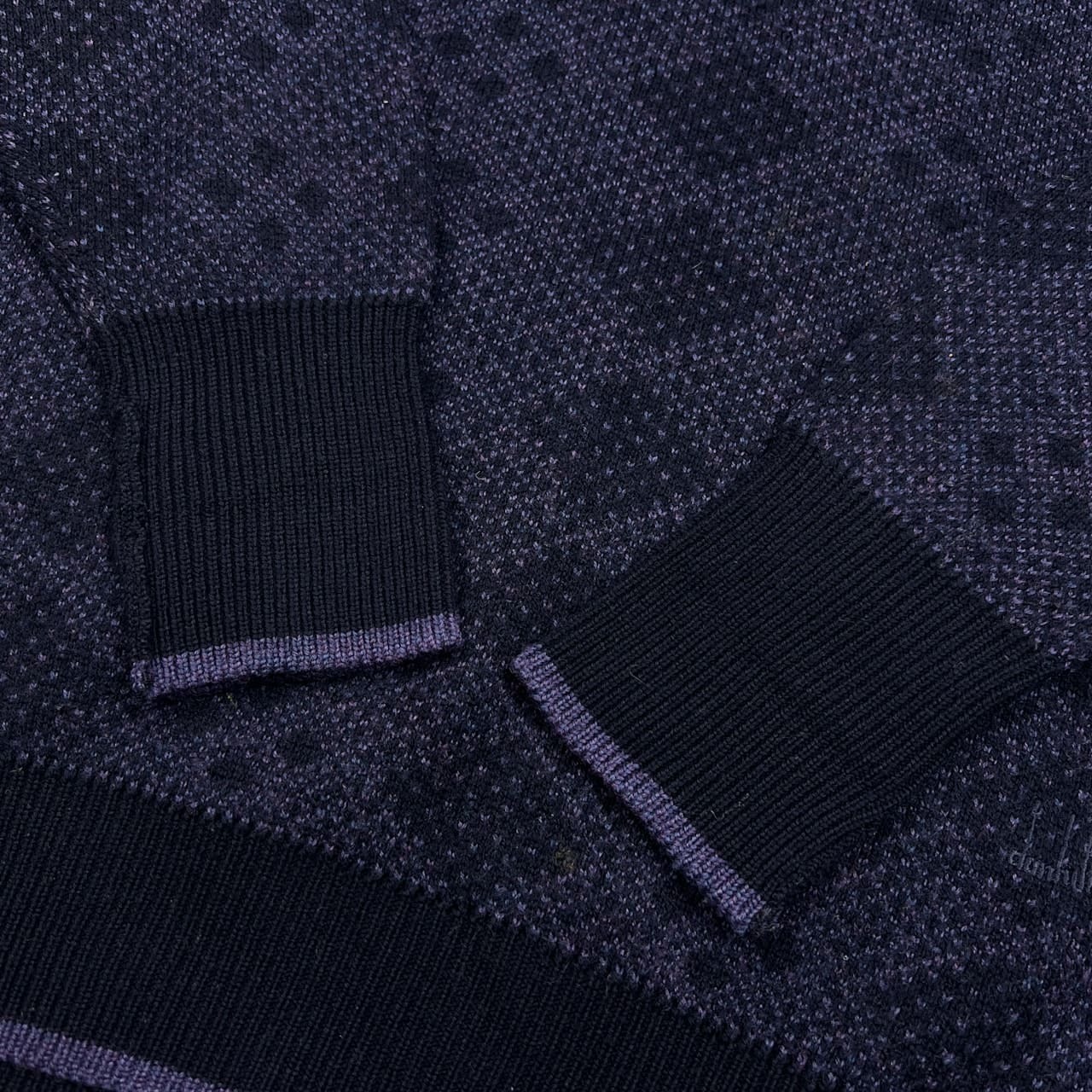 スコットランド製 dunhill ダンヒル 総柄 Vネック ウールニットセーター サイズ 40/102cm /メンズ/英国製/パープル/XY0026a