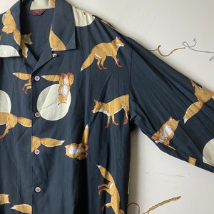 POWDER black rayon shirt “fox&full moon”