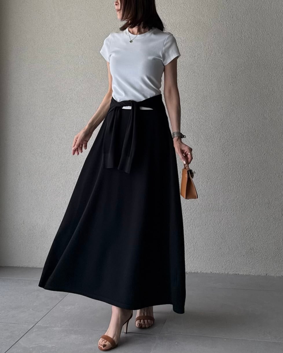 シソラス　タイト　ラッフル　ニット　スカート　ストレッチ　フレア　洗濯◎ 残り僅か！SYSORUS × akko3839 ストレッチニットロングスカート 821232