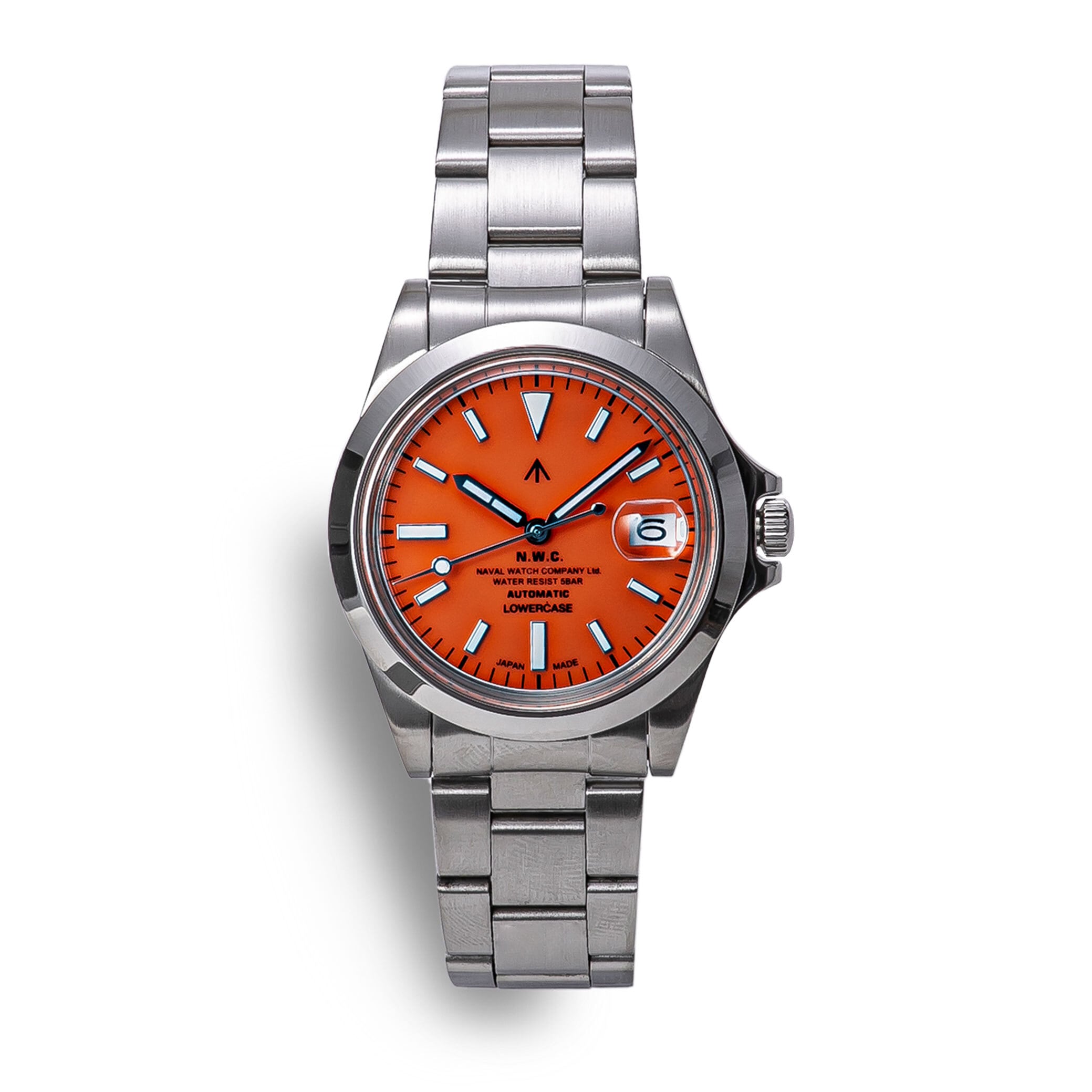 Naval Watch Produced By LOWERCASE FRXA016 Orange Mechanical S/S 3 links  Metal band | Naval Watch Swiss powered by BASE
