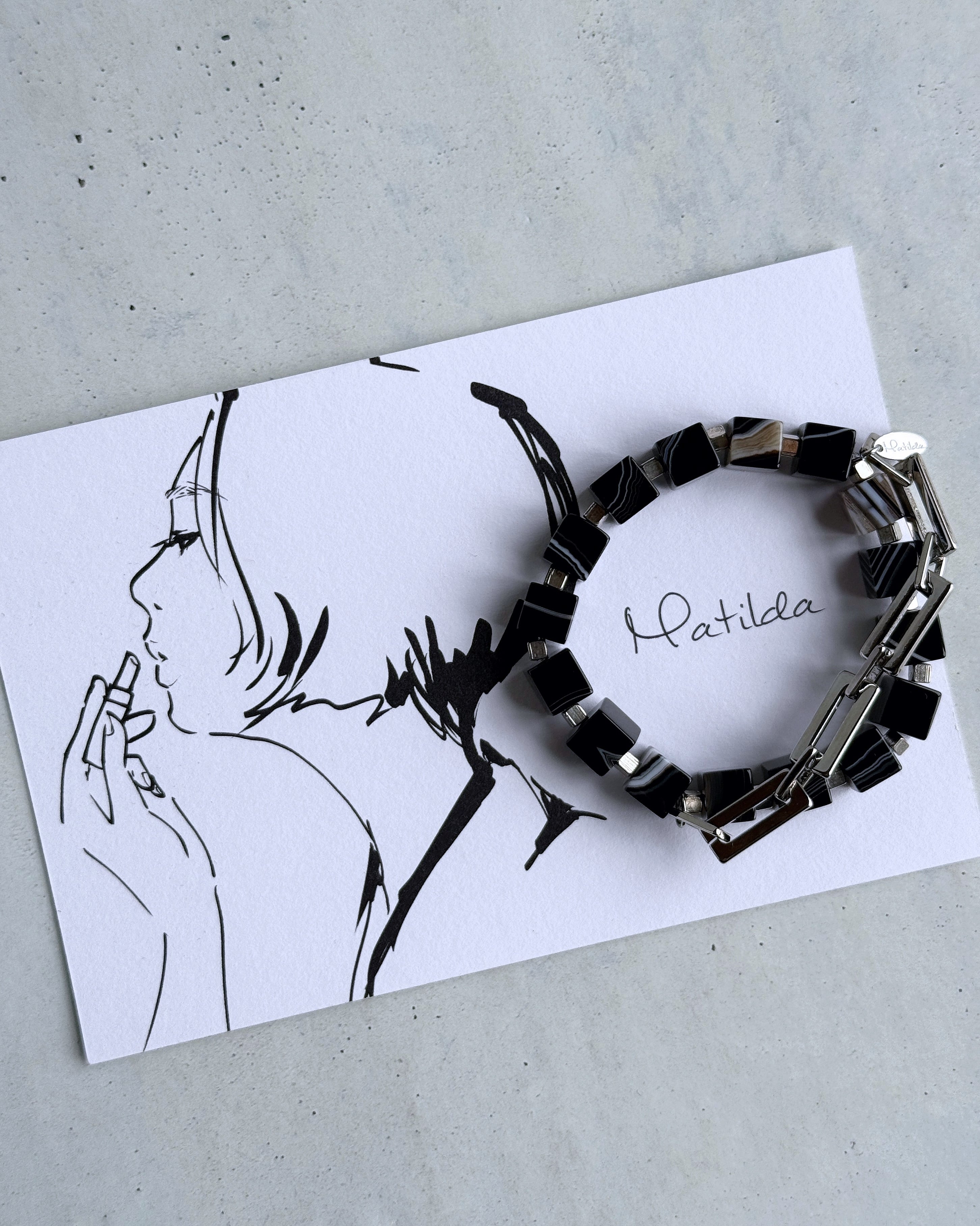 Chain & stone bracelet(ストライプオニキス)