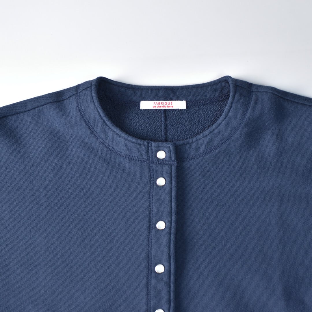 Fabrique en planete terre ファブリケアンプラネテール 裏毛オーバーサイズスナップカーディガン・ネイビー【送料無料】
