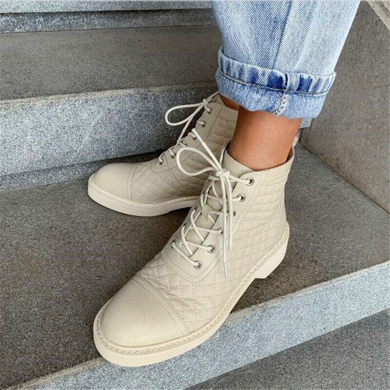 【新作】【送料無料】 チェック柄のストライプの女性の高められたプラットフォームのハイヒールのブーツオフホワイトのクロスタイのハイヒールのブーツ女性のハイヒールのブーツ 靴 シューズ 10b345365390607