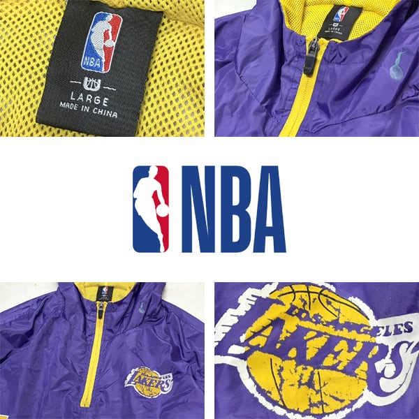 1点物◇レイカーズNBAプルオーバー紫ナイロンジャケット古着メンズXL