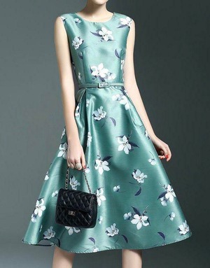 ★★送料無料★9号☆サテン花柄ボタニカル柄ワンピ－ス(OPN3289)★