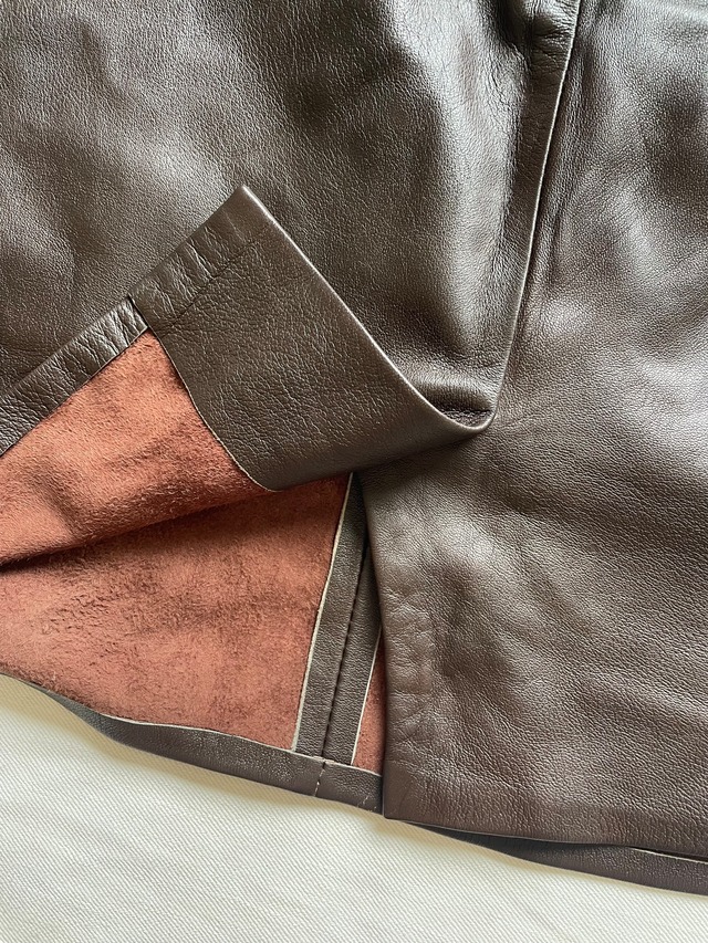 80s-90s Real Leather Tight Skirt / Dark Brown