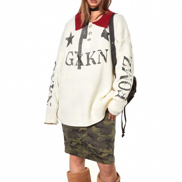 グラフィックポロデザインニット 3col   R01387