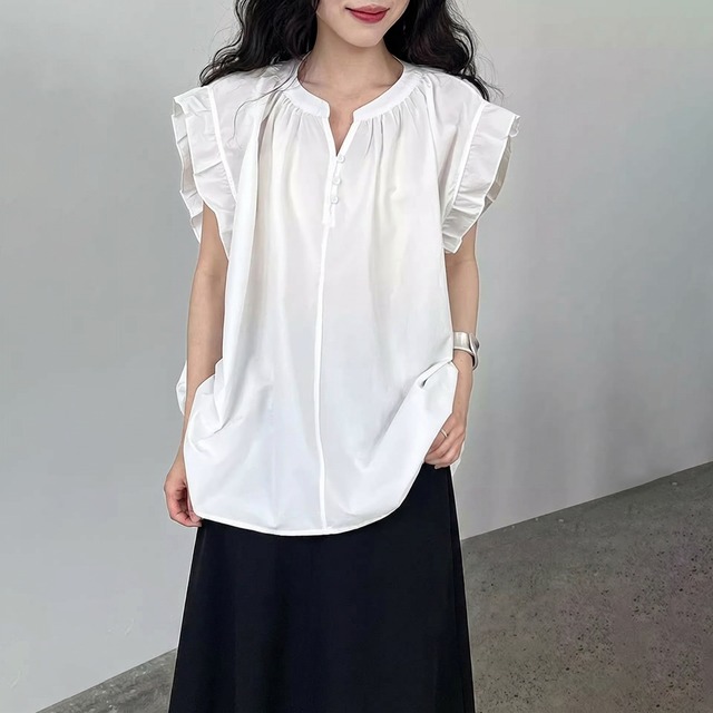 frill sleeve henry neck pullover 14373
