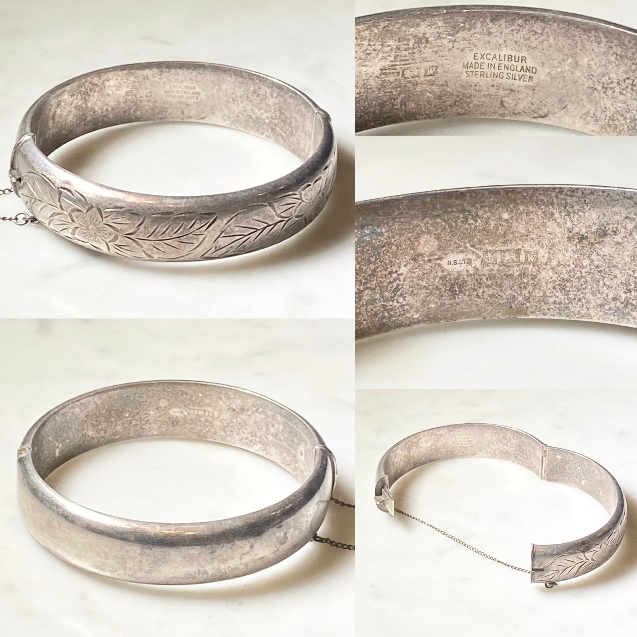 vintage c1971 England silver engraved hinge bangle | NOIR ONLINE