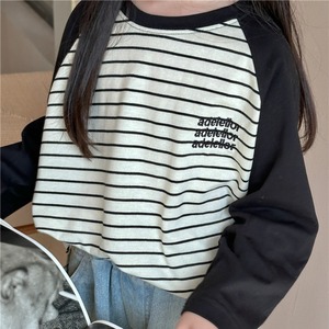 秋英字刺しゅうラグラン長袖Tシャツ