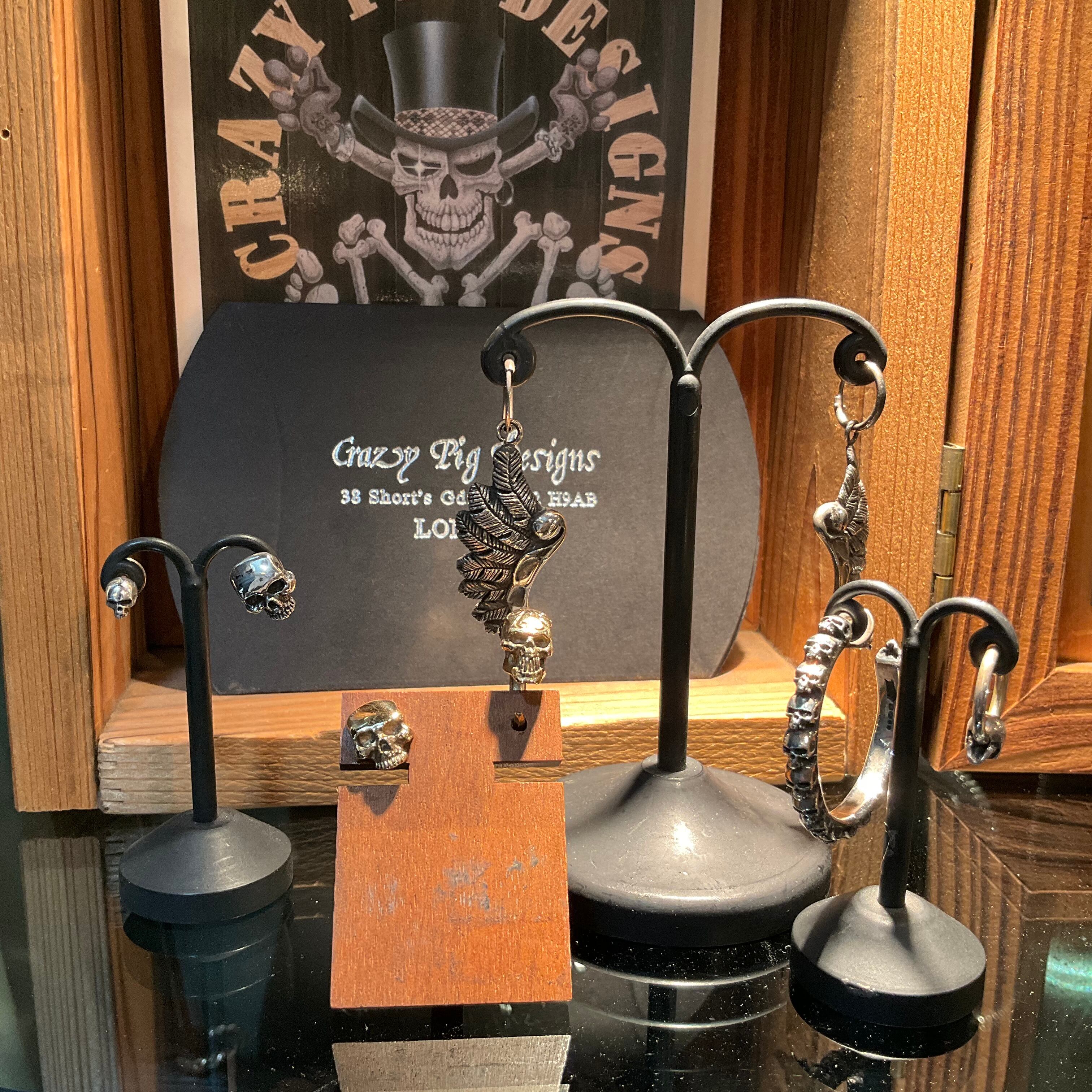 Crazy Pig Mini Skull On Hoop Silver earring pierce