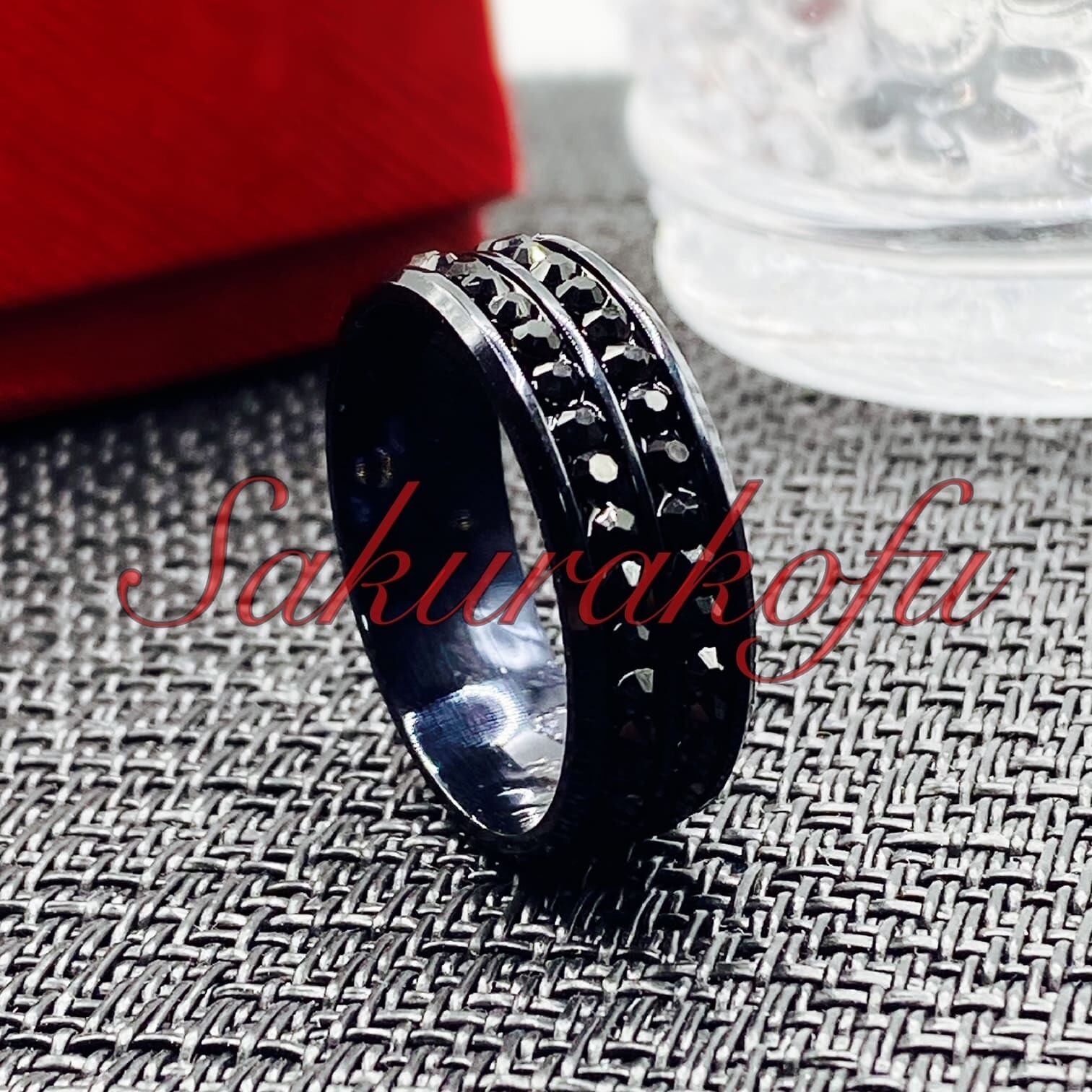 D119 エタニティリング☆リング ステンレス×CZダイヤモンド ブラック 指輪 レディース メンズ