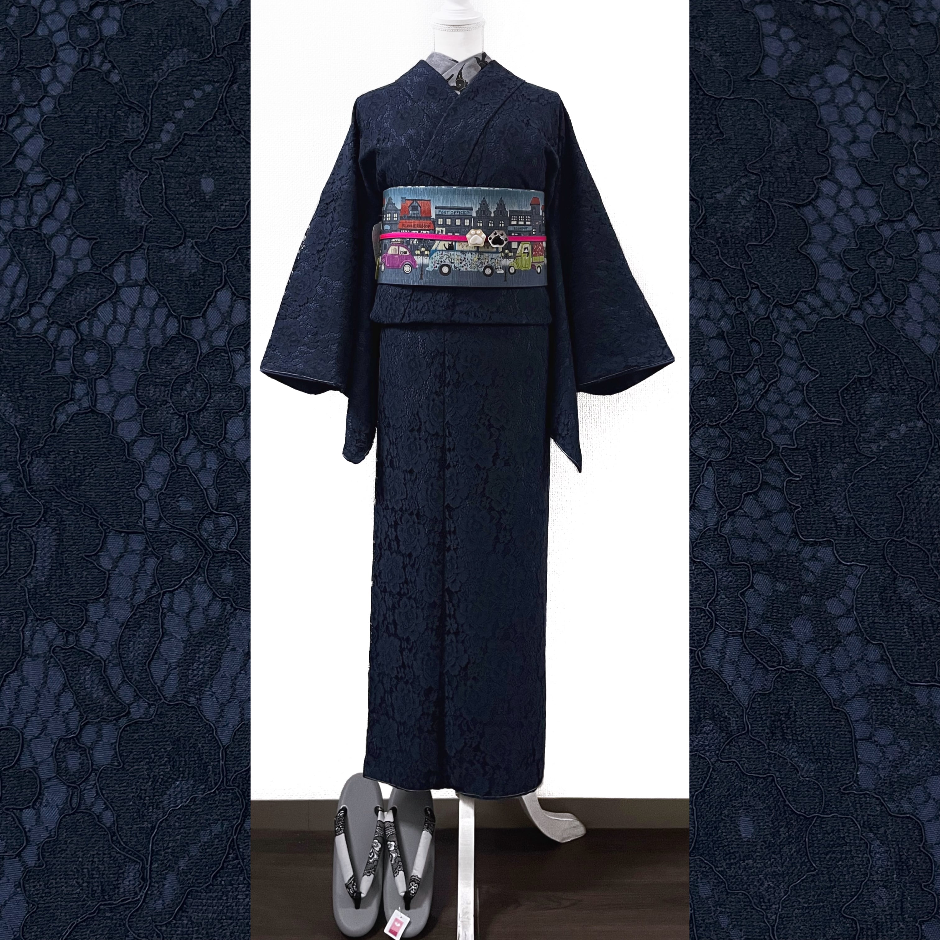 新品】ミッドナイトブルーの総レース着物(裏地付き) | きもの楸堂