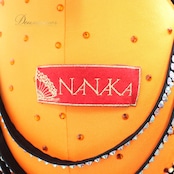 【社交ダンス衣装】オレンジ NANAKA ナナカ ワンピース ドレス 黒 ブラック デモ 競技用 フリル レース 蛍光 豪華 ボリューム