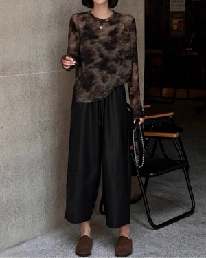 ハイウエストフェイクレザーワイドパンツ  2color A0591