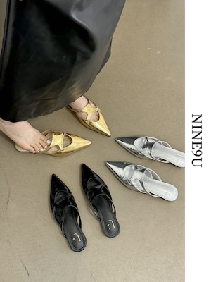 metallic pointed-toe low-heel mule 3color【NINE7801】