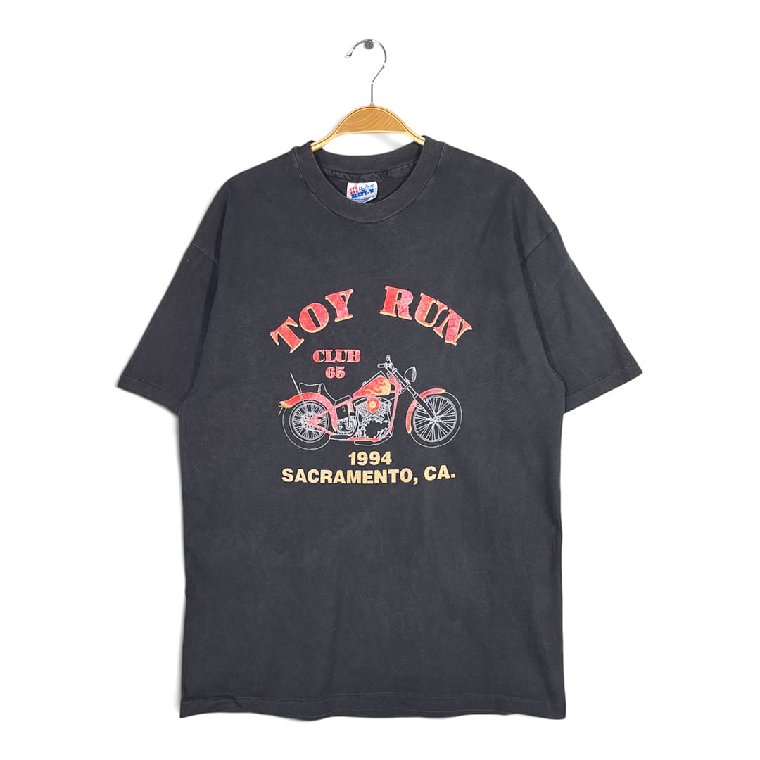 90s TOY RUN ハーレーダビッドソン USA製 ヴィンテージ Tシャツ シングルステッチ ブラック HANES サイズL 古着 BZ0554