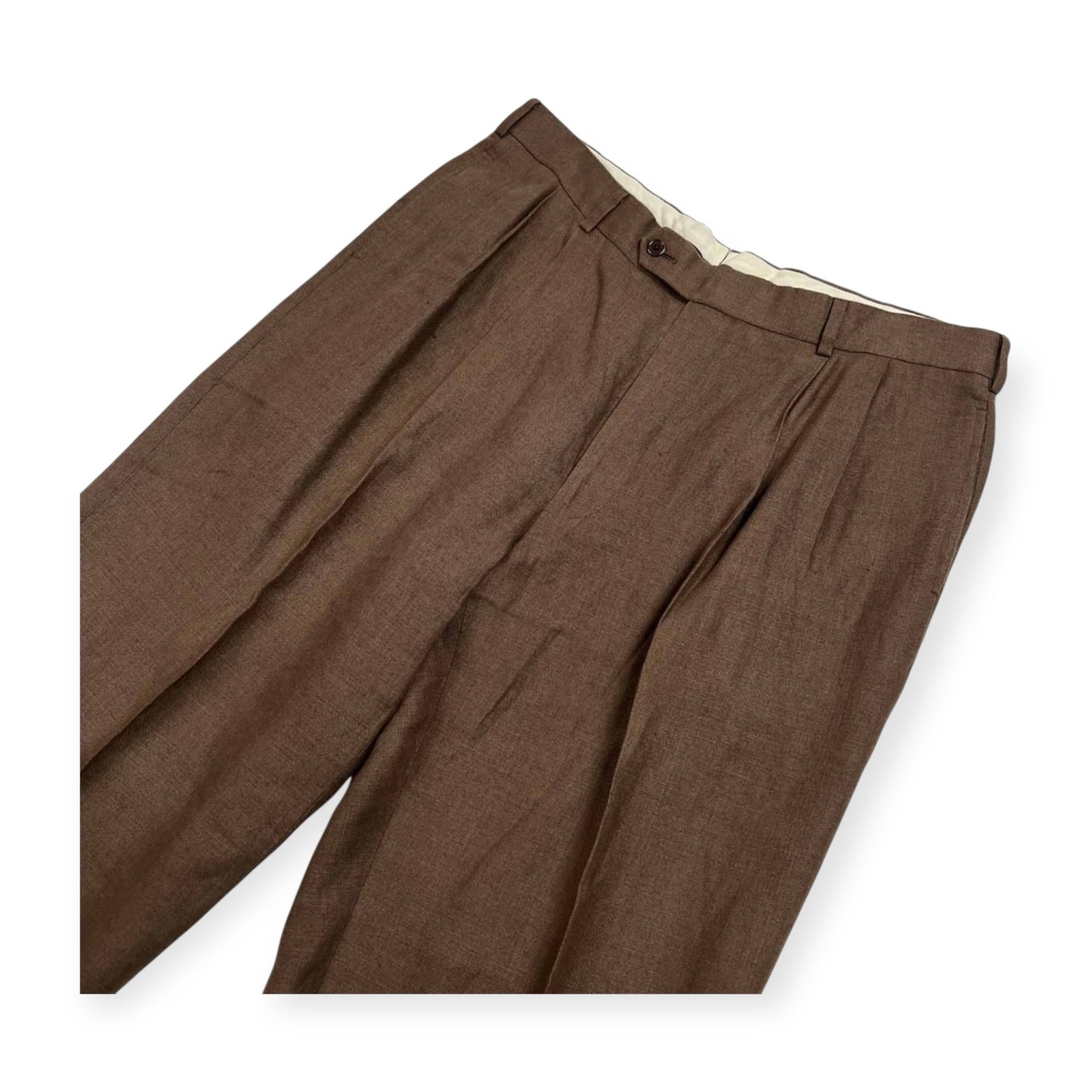 麻100% Brooks Brothers ブルックスブラザーズ ツータック リネン スラックスパンツ サイズ W38 /メンズ/ブラウン