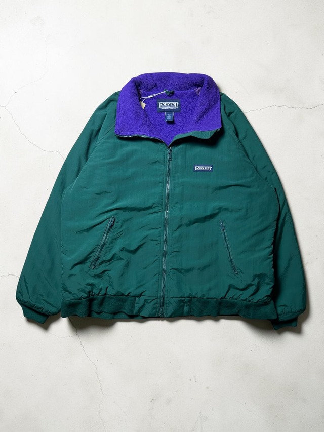 ［90s］LANDS END Purple Fleece Lined Forest Green Nylon Full Zip Jacket