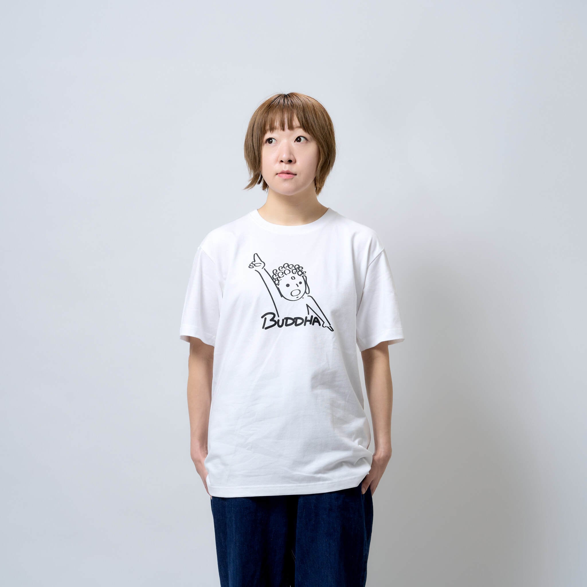 BUDDHA 仏像 Tシャツ (プリント) 6.2oz ホワイト/ブラック | BOSATSU