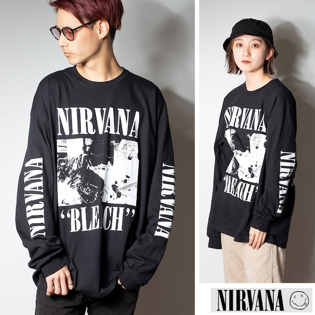 NIRVANA 「ニルヴァーナ」「BLEACH」 バンドTシャツ ロックTシャツ 袖プリント ロンT 長袖Tシャツ【GILDAN BODY】nirvana-lsteegl-bleach