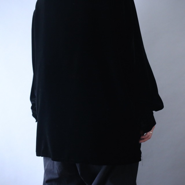 "刺繍×薔薇" asymmetry design loose silhouette black velours shirt