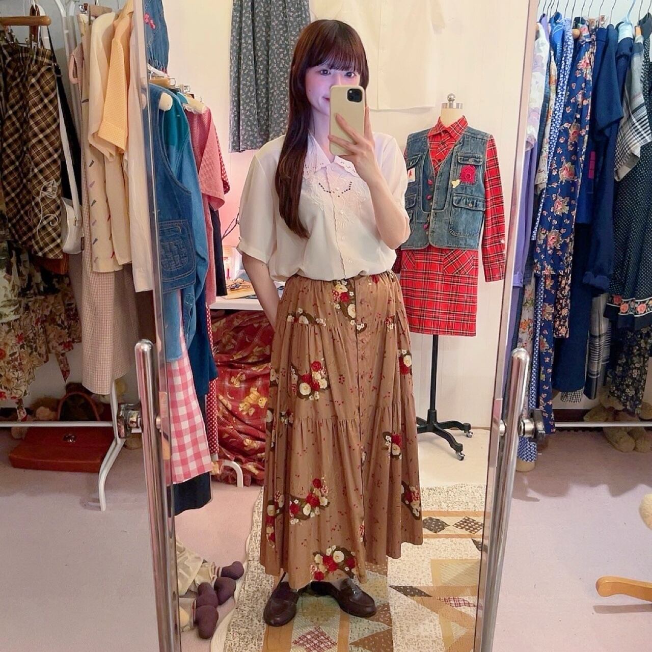 KETTY / pink purple flower tiered skirt