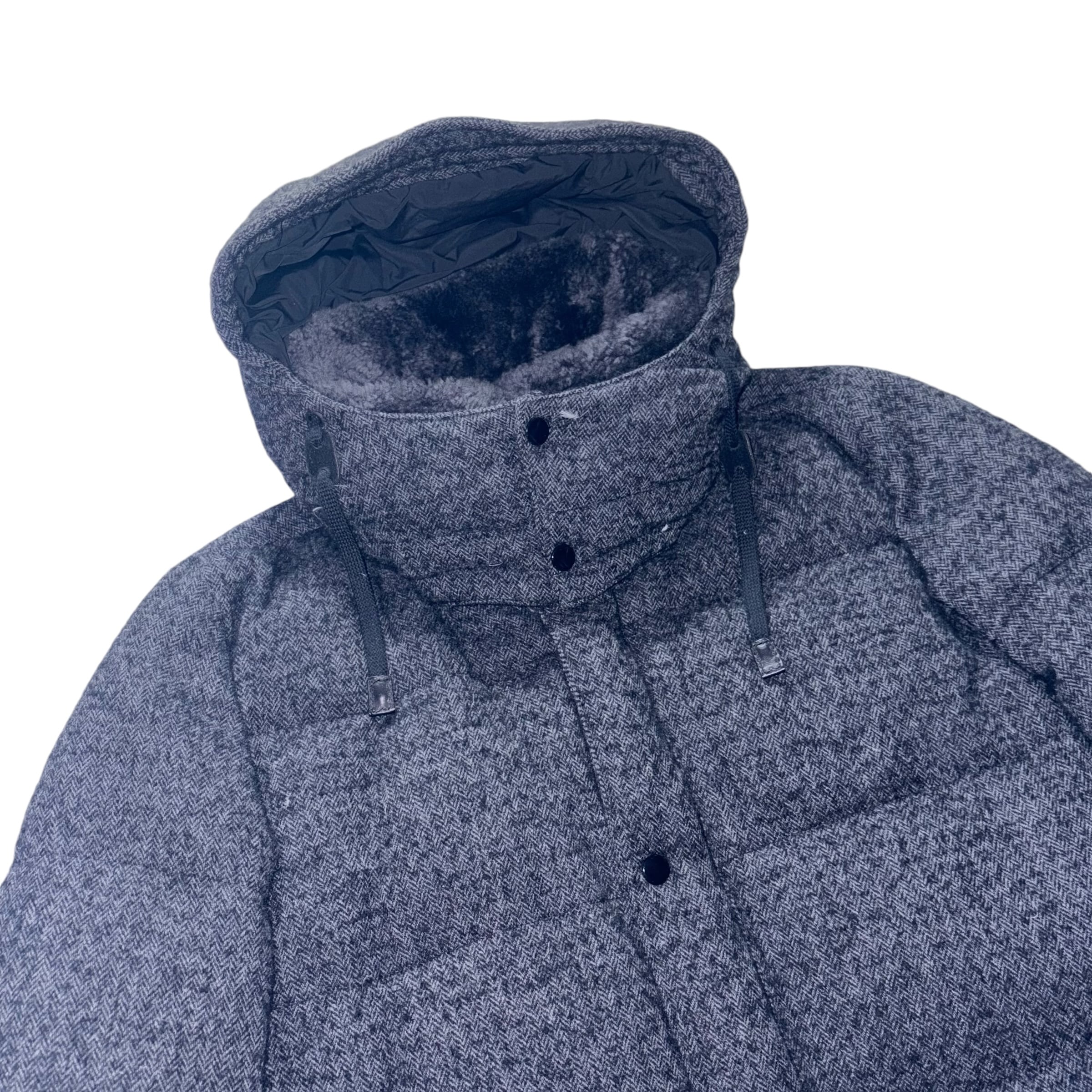 DOLCE&GABBANA wool tweed down coat detachable mouton collar | NOIR