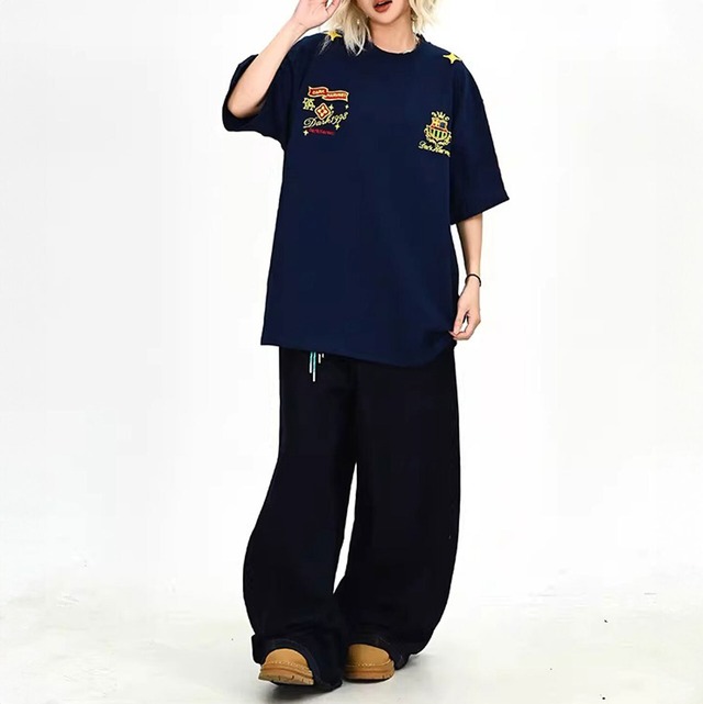 グラフィックエンブレムワッペンデザインショートスリーブTシャツ 3col   R02122