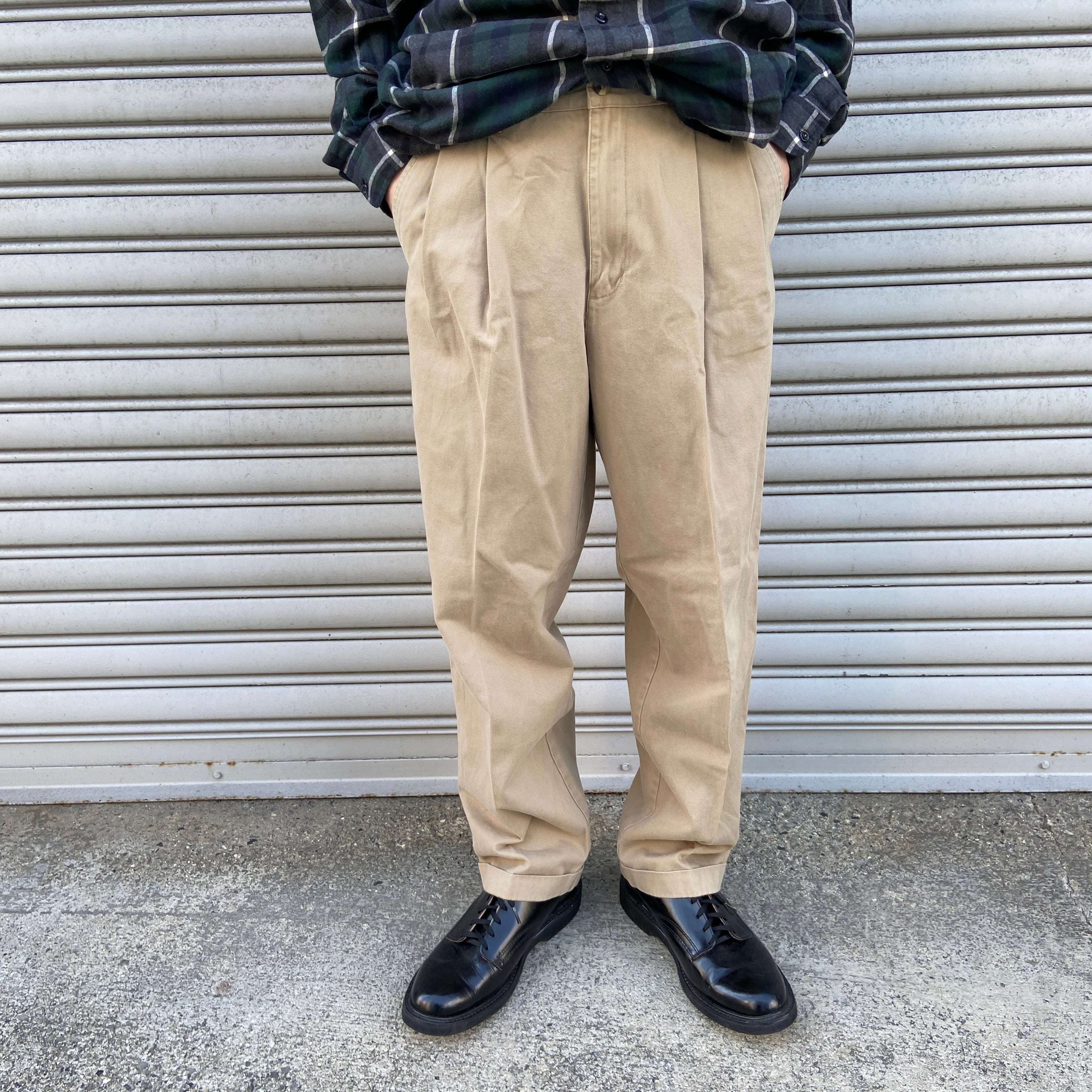 90s USA製 Eddie Bauer ツータックワイドパンツ 白タグ - パンツ