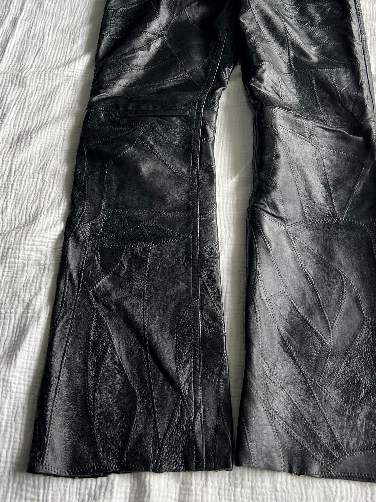 "CHANGING TIMES" Leather Patchwork Flared Pants