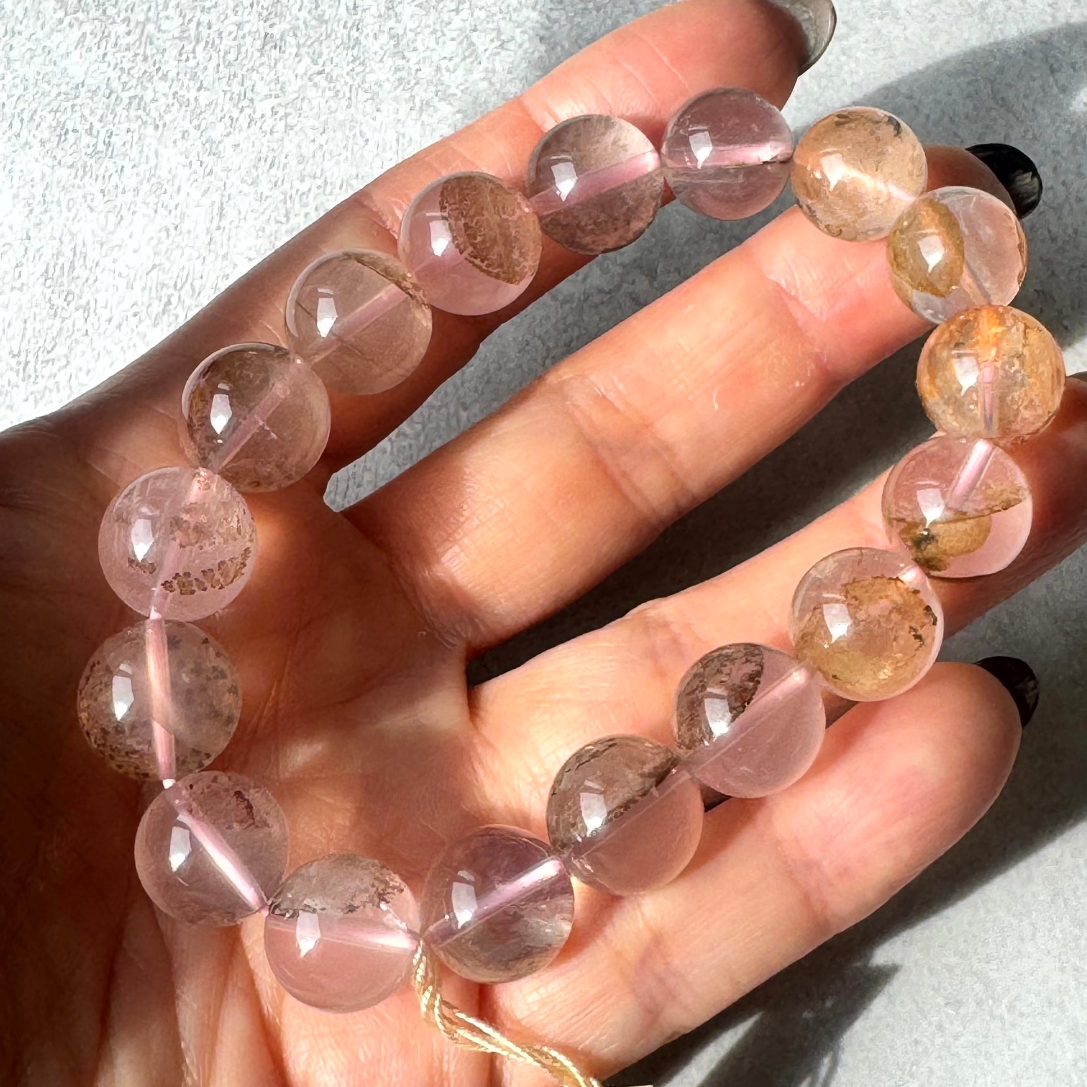 柔らかなデンドリティックローズクォーツブレスレット12.5ミリ