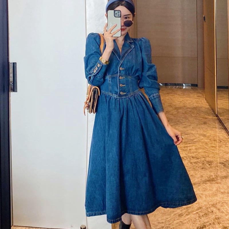 レディース　ロングワンピース　フレンチスカート　ビンテージ　韓国　新デザイン