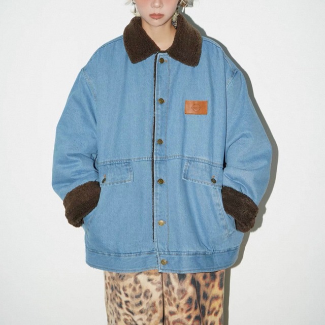 ボタンフロントヒップ丈 ボア襟 カバーオール   BL0459