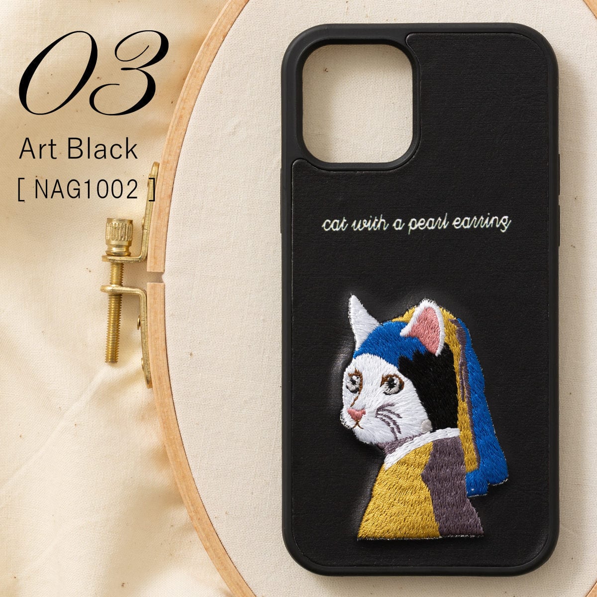 立体刺繍スマホケース iPhone PUレザー 03.Art Black | Jubilee