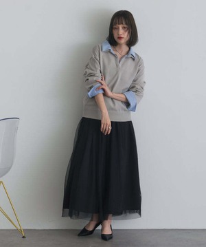 AE5002 シャツ切替レイヤードプルオーバー gray