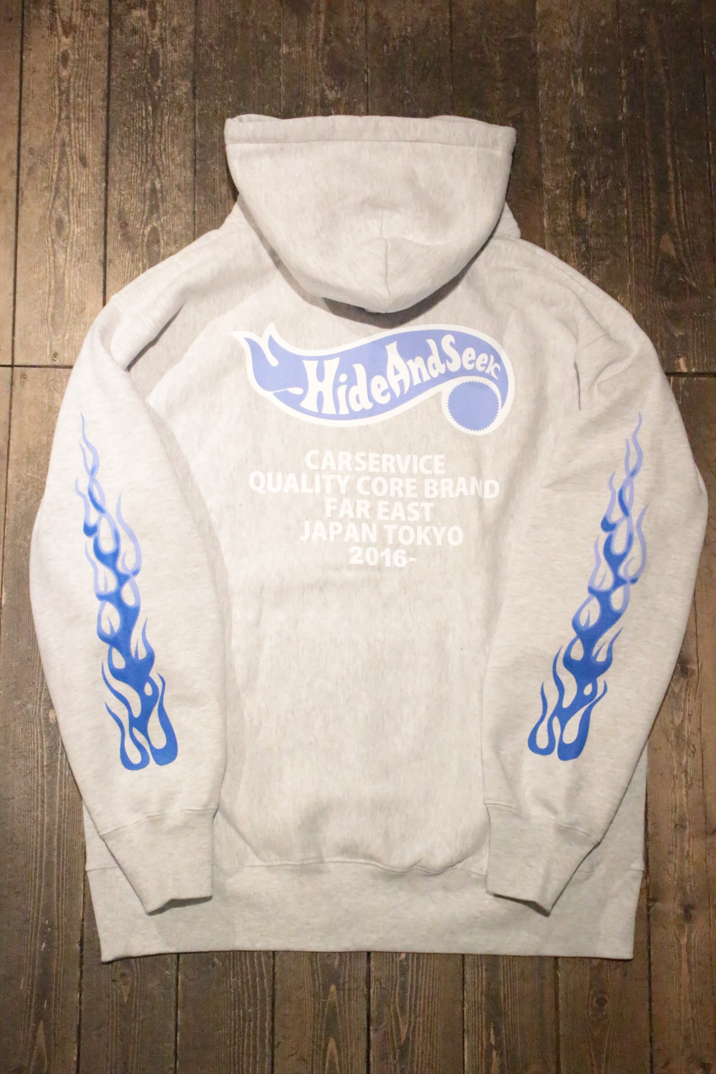 HIDE AND SEEK】×【CarService】Hooded Sweat Shirt H-GRAY (ハイド 