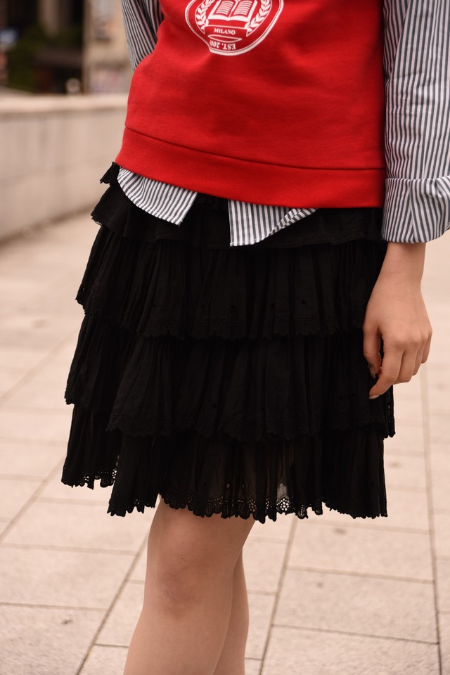 N°21 / vintage black flare lace skirt.