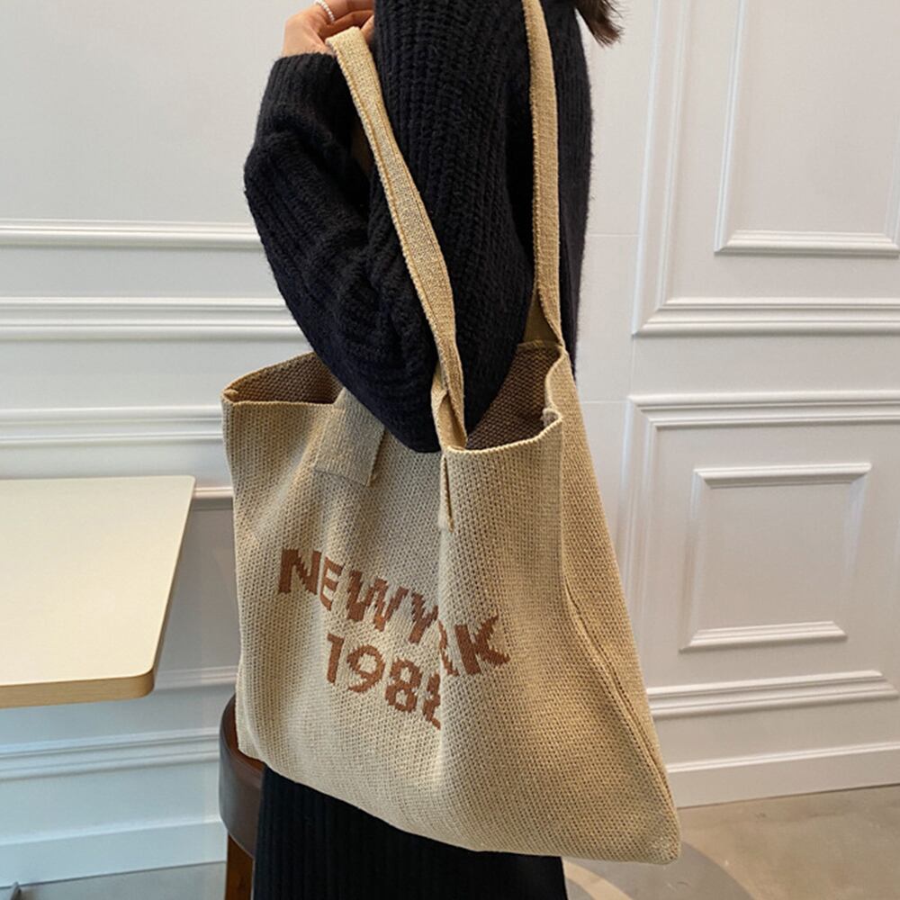 ニット トート バッグ レディース ロゴ 大容量 A4 通勤 通学 大人 かわいい きれいめ おしゃれ カジュアル 肩掛け 軽量 大人可愛い 大人女子