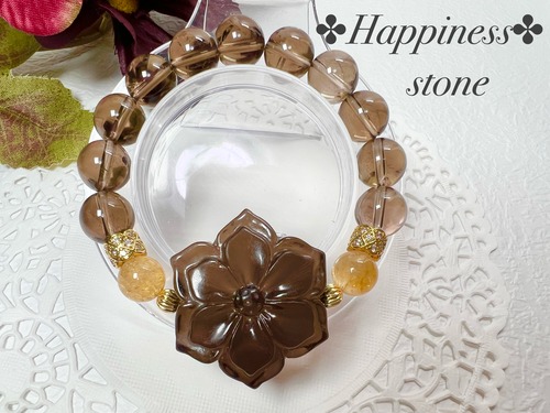 【スモーキークォーツお花ブレスレット✿*:】天然石 パワーストーン