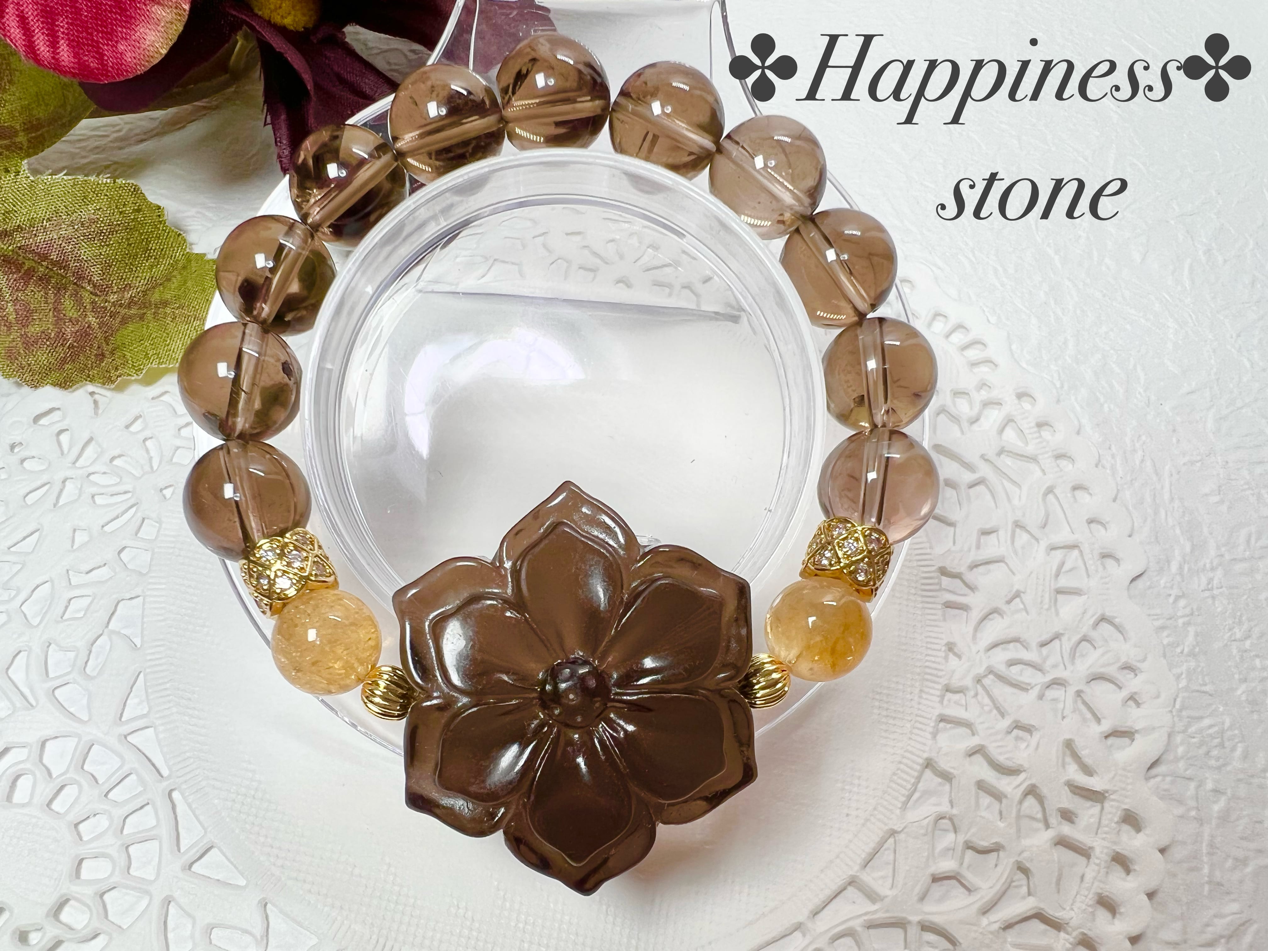【スモーキークォーツお花ブレスレット✿*:】天然石 パワーストーン