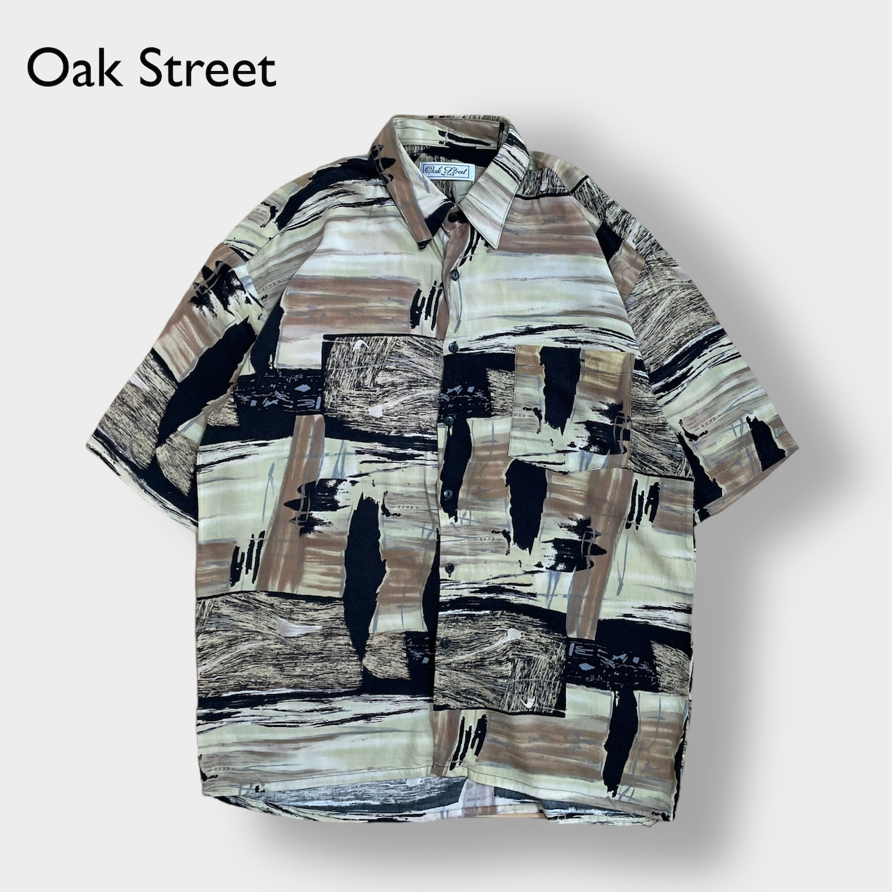 【Oak Street】半袖シャツ 個性的 総柄 柄物 オールパターン レーヨン MEDIUM 韓国製 US古着