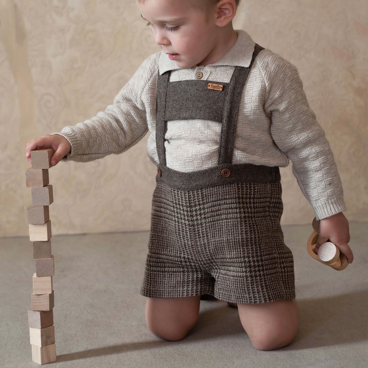 Popelin / Mod.6.2 Brown plaid woollen short romper suit | monchou 