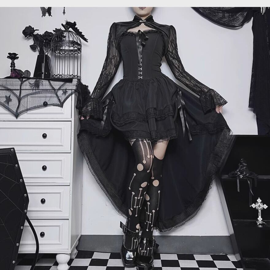 ゴスロリ通販 With U ワンピース チューブトップ アシンメトリー ロング丈 黒ゴス ゴスロリ 病み可愛い 地雷系 量産型 ゴシック