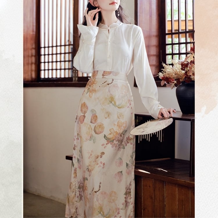 水彩花柄　トップス×スカートセットアップ　YS00049