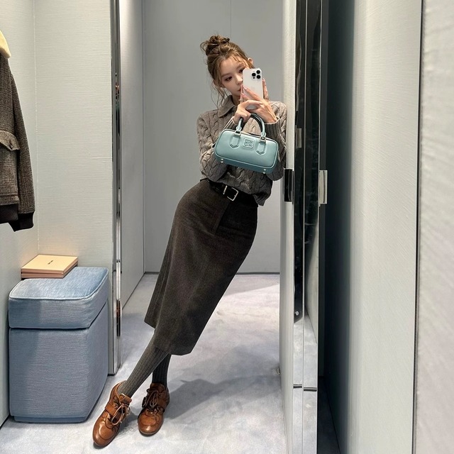 high-waist wool skirt