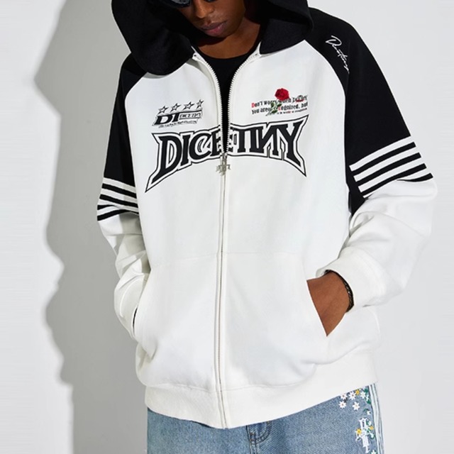 【DRIP4202】DCTY Rose Embroidered Logo Zipper Hoodie